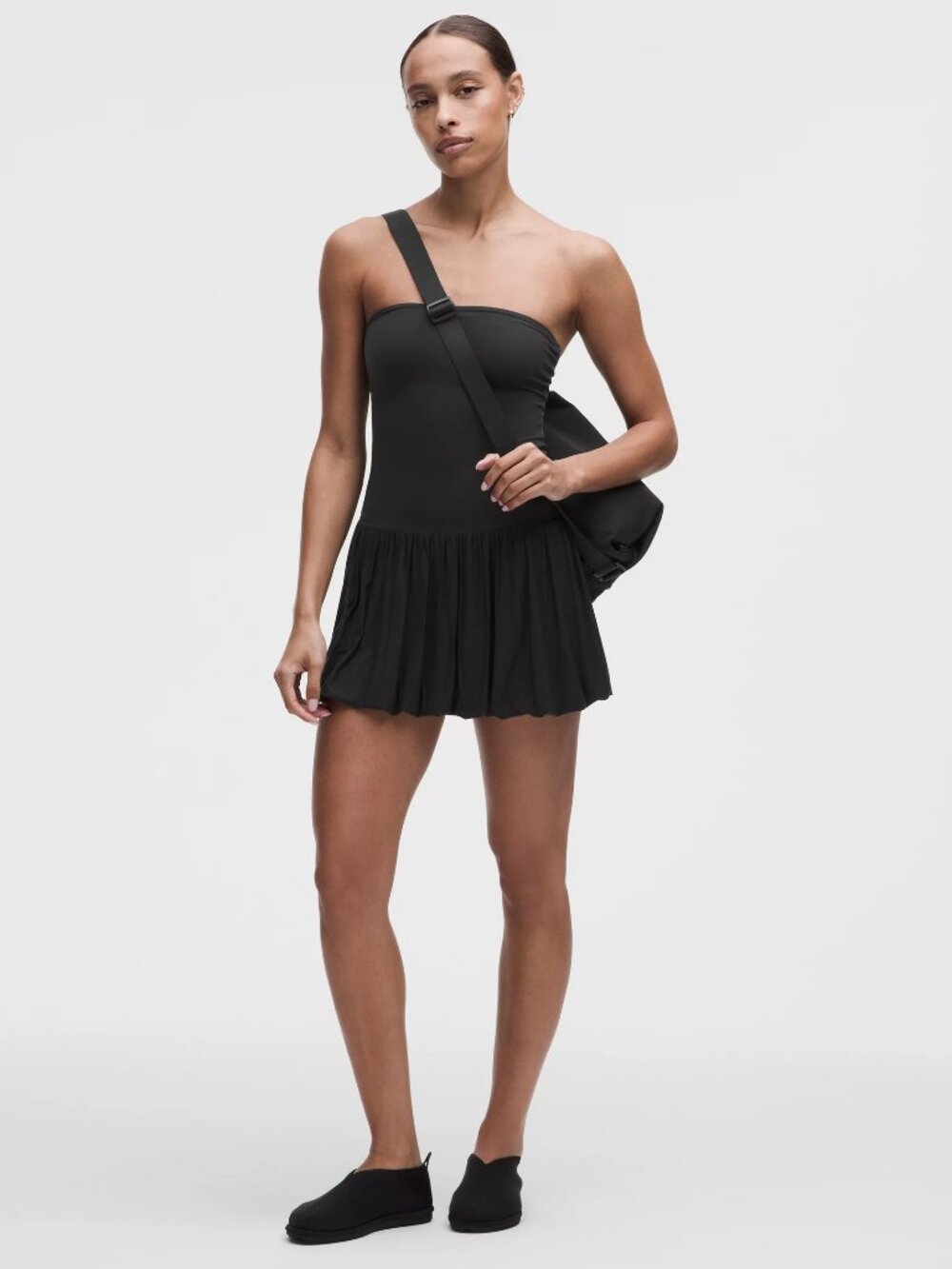 2-in-1 Bubble-Hem Mini Dress - black - size small NWT